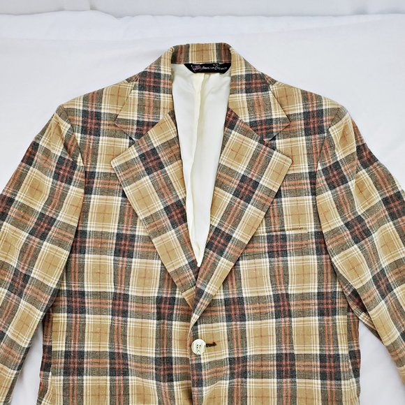 CLIPPER CRAFT Vintage 1970s Blazer 2 Button Sport Jacket Checkered Size Medium - Picture 4 of 9